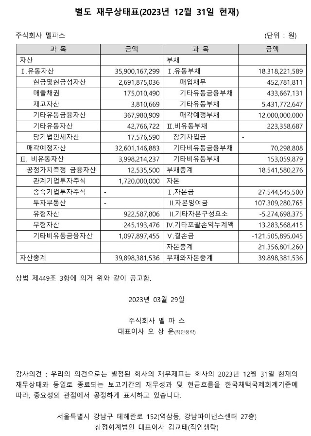제24기 결산공고(별도재무상태표).jpg
